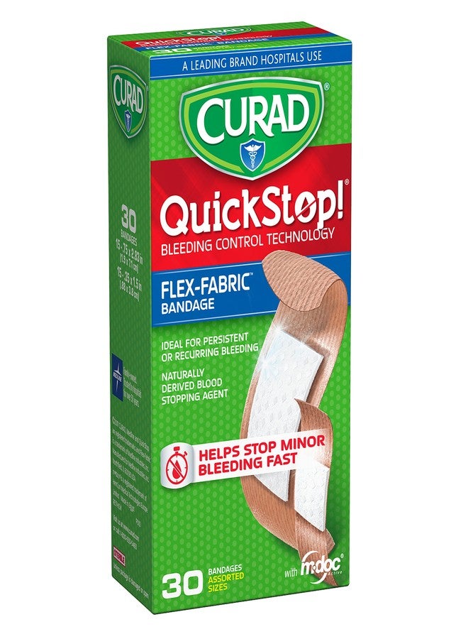 CURAD QuickStop Bleeding Control Flexible Fabric Bandages, Assorted Sizes, 30 Count - Image 1